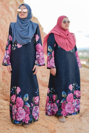 Abaya Fiona - Navy Roses