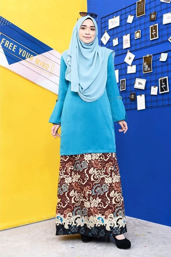 Baju Kurung Batik Naza - Greenish Blue