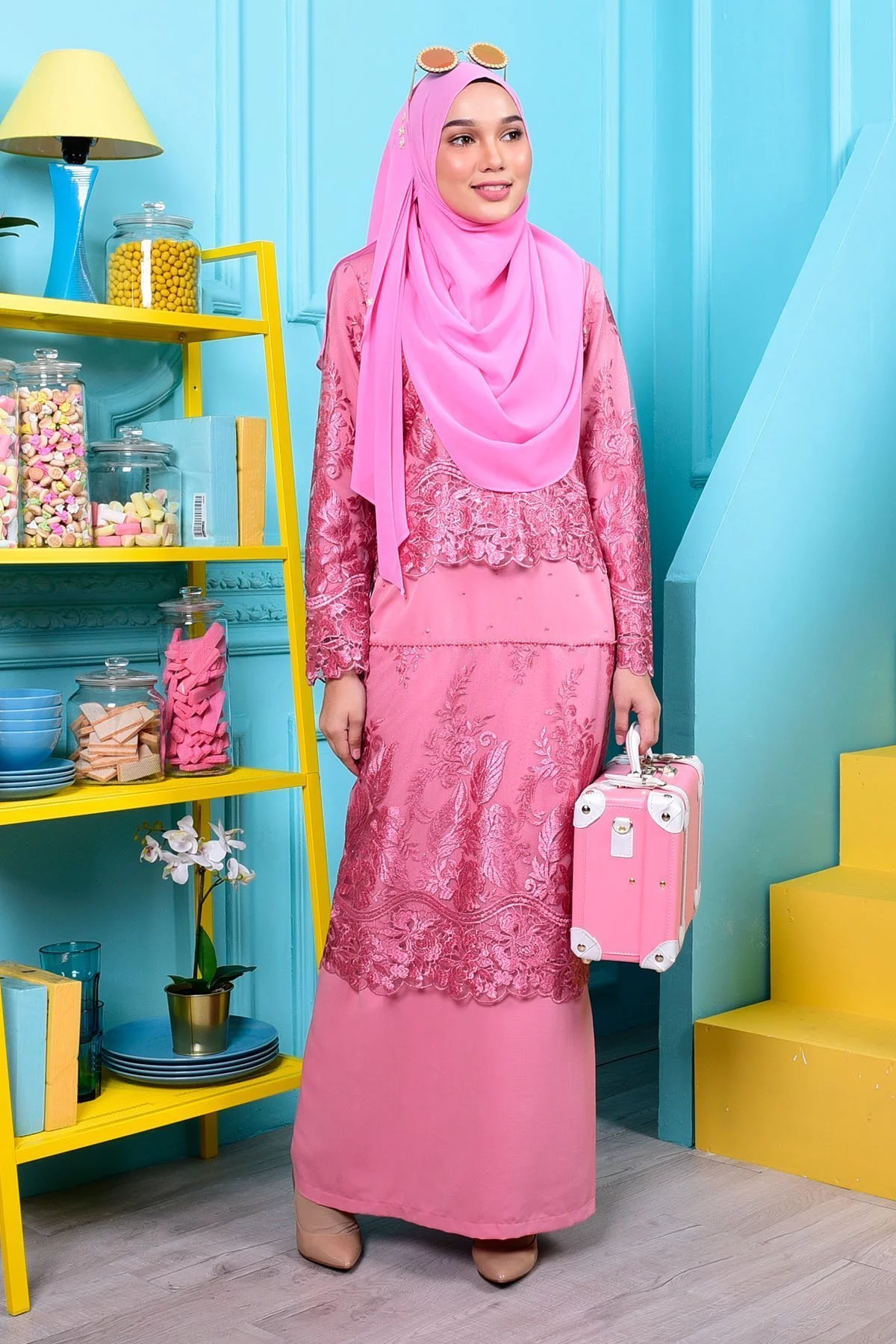 Abaya Lace Melati - Rouge Pink