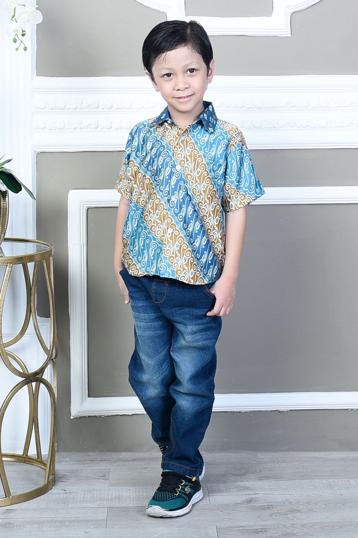 Baju Kemeja Batik Ali Kids - King Turquoise