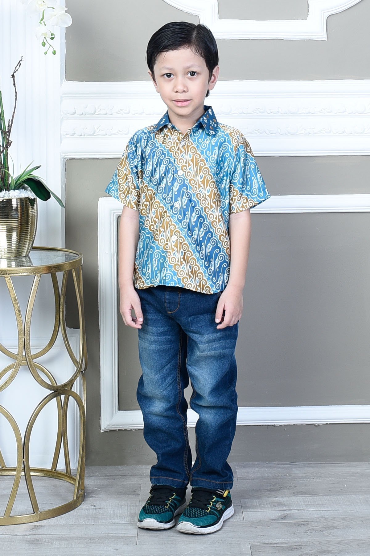 Baju Kemeja Batik Ali Kids - King Turquoise