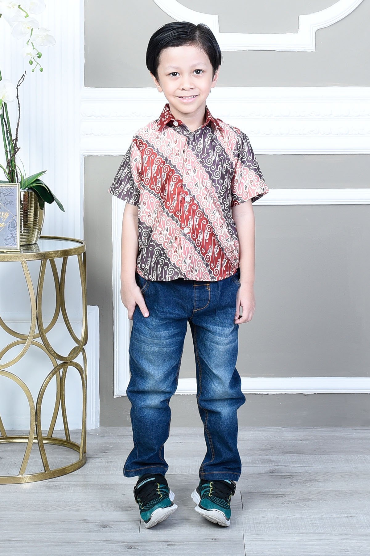 Baju Kemeja Batik Ali Kids - Mandarin Red