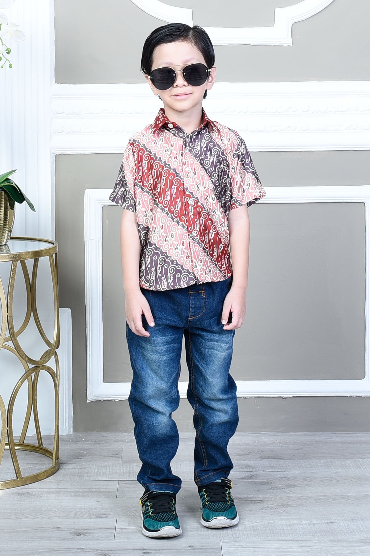 Baju Kemeja Batik Ali Kids - Mandarin Red