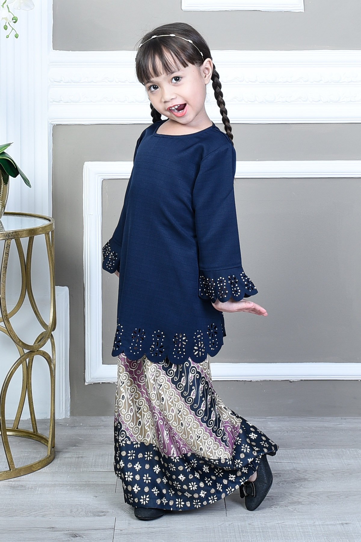  Baju  Kurung  Batik Lasercut Fatimah Kids  High Blue 