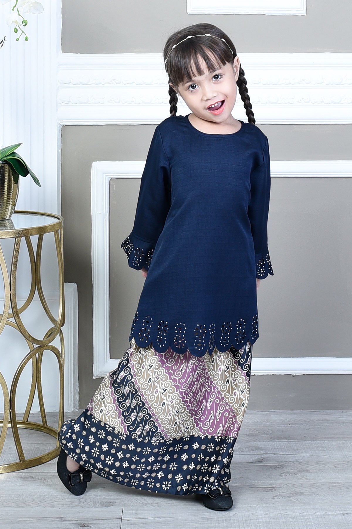 Baju Kurung Batik Lasercut Fatimah Kids – High Blue – MuslimahClothing.Com