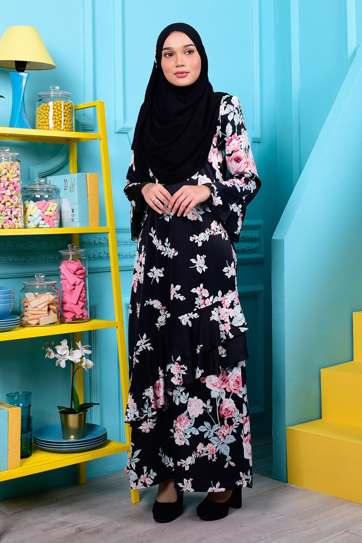 Abaya Liyana  Ruffle - Balsam Black