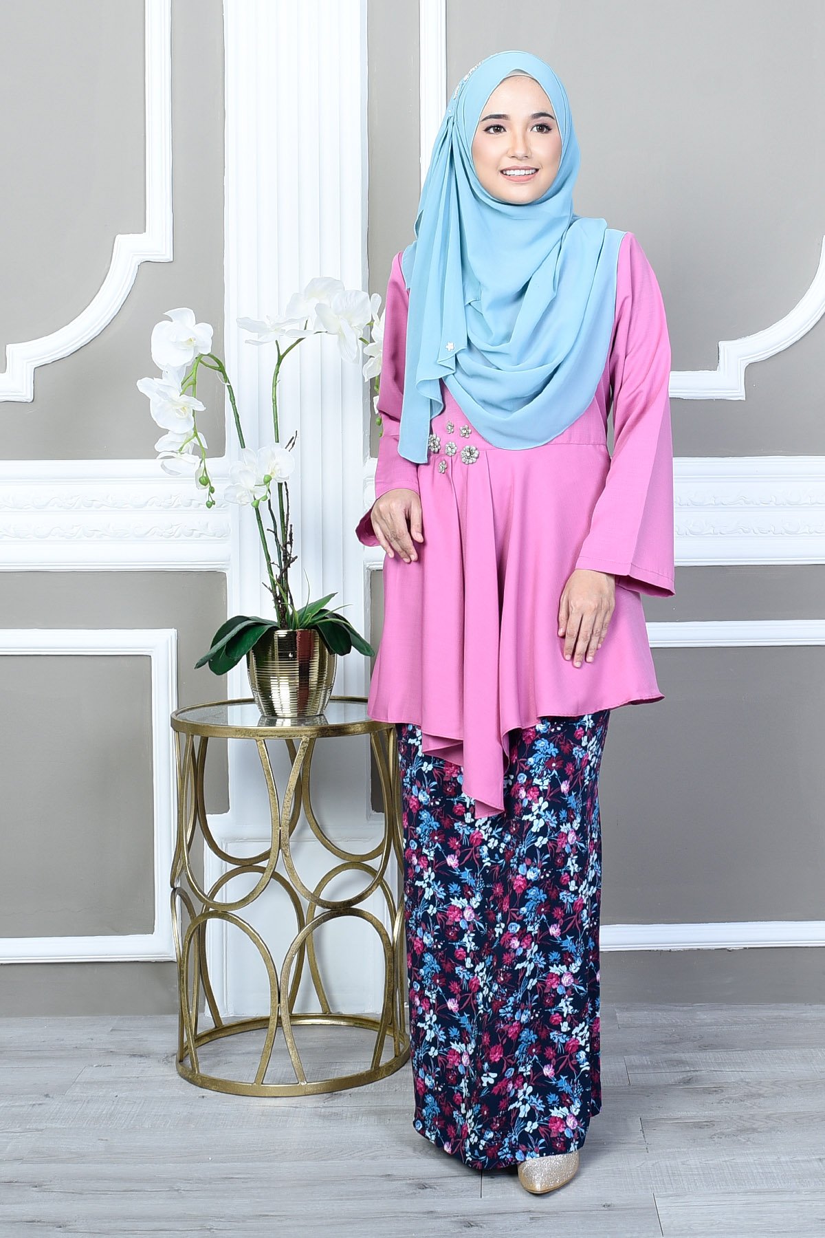 Baju Kurung Seroja - Aqua Pink