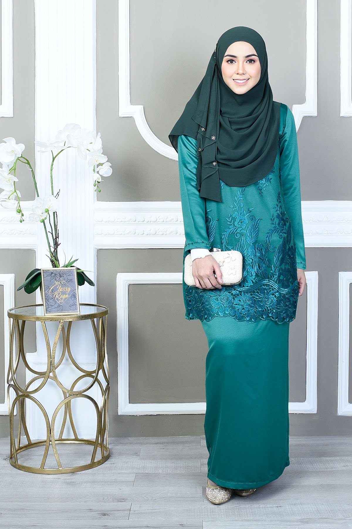  Baju  Kurung  Sharifah Lace Emerald  Green  