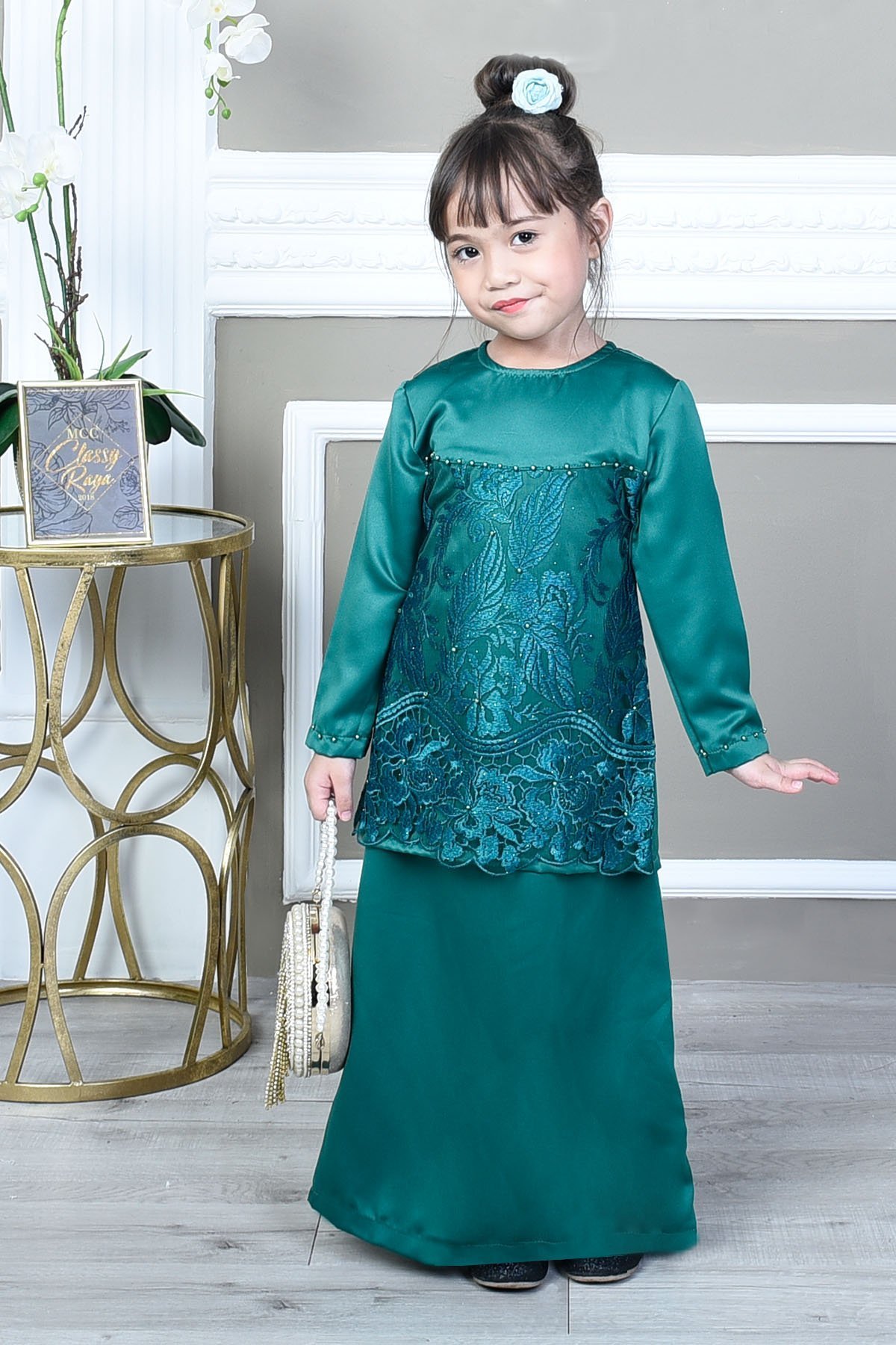  Baju  Kurung  Sharifah Lace Kids Emerald  Green  