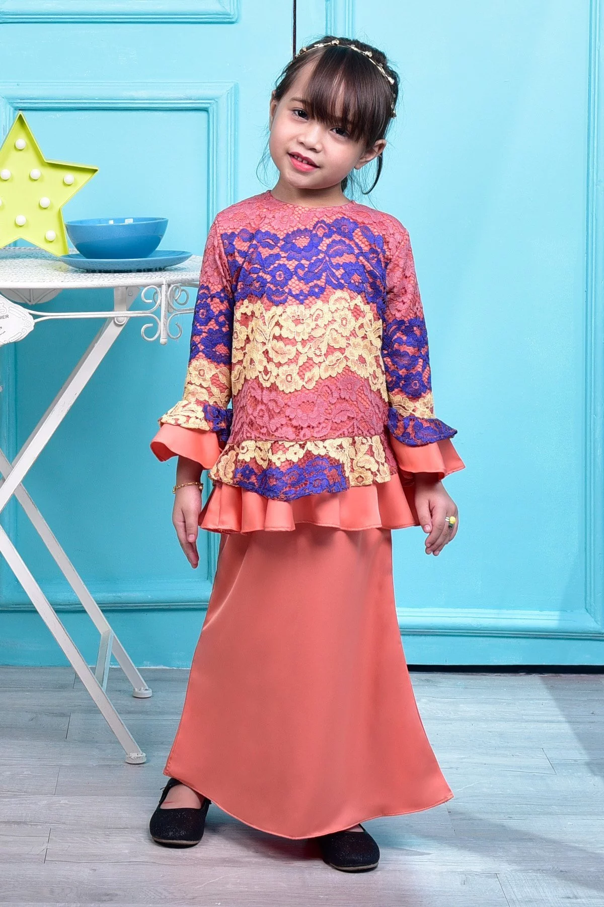 Baju Kurung Emira Ruffle Lace Kids - Brique Orange