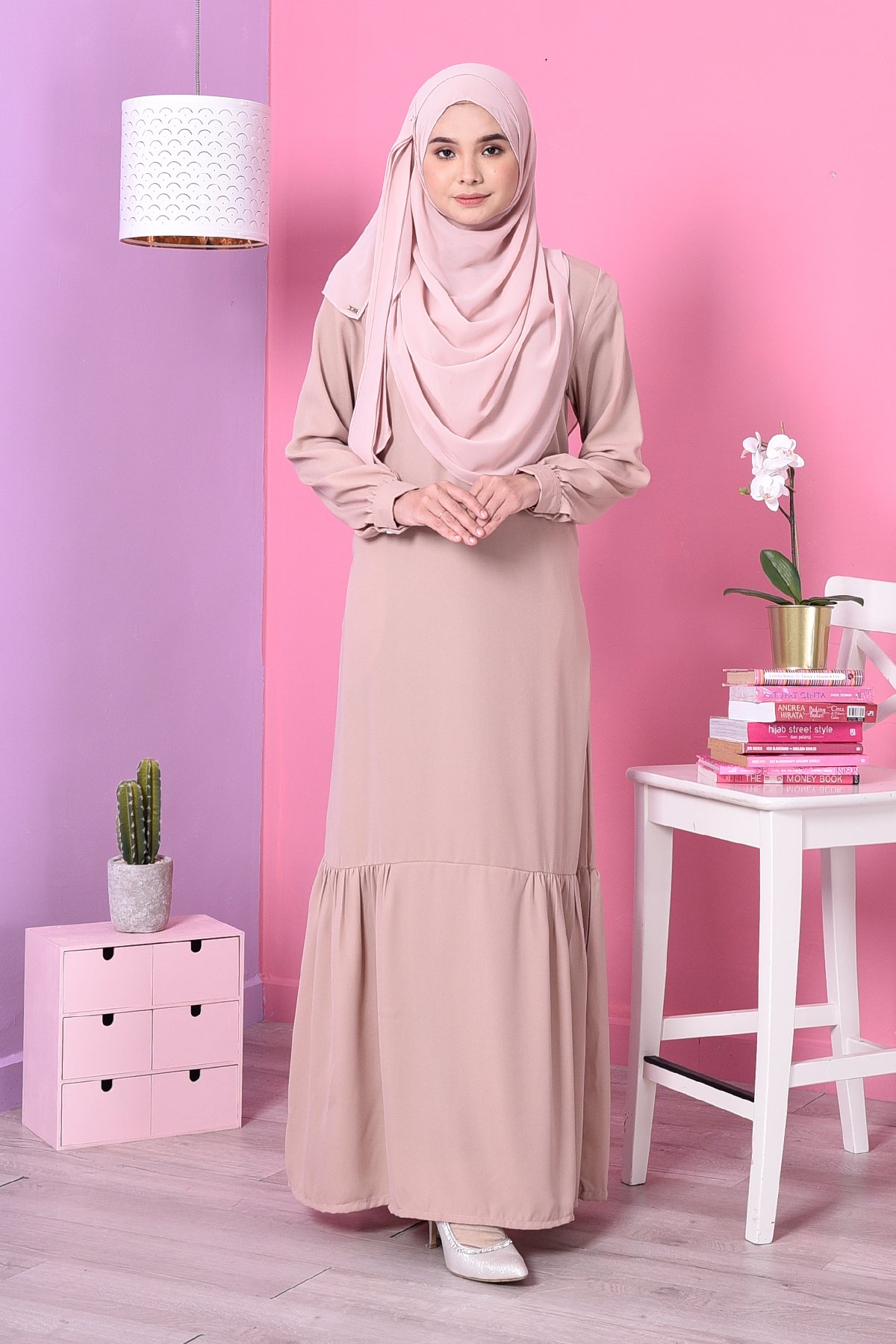 Abaya Leya Ruffle – Pastel Brown – MuslimahClothing.Com