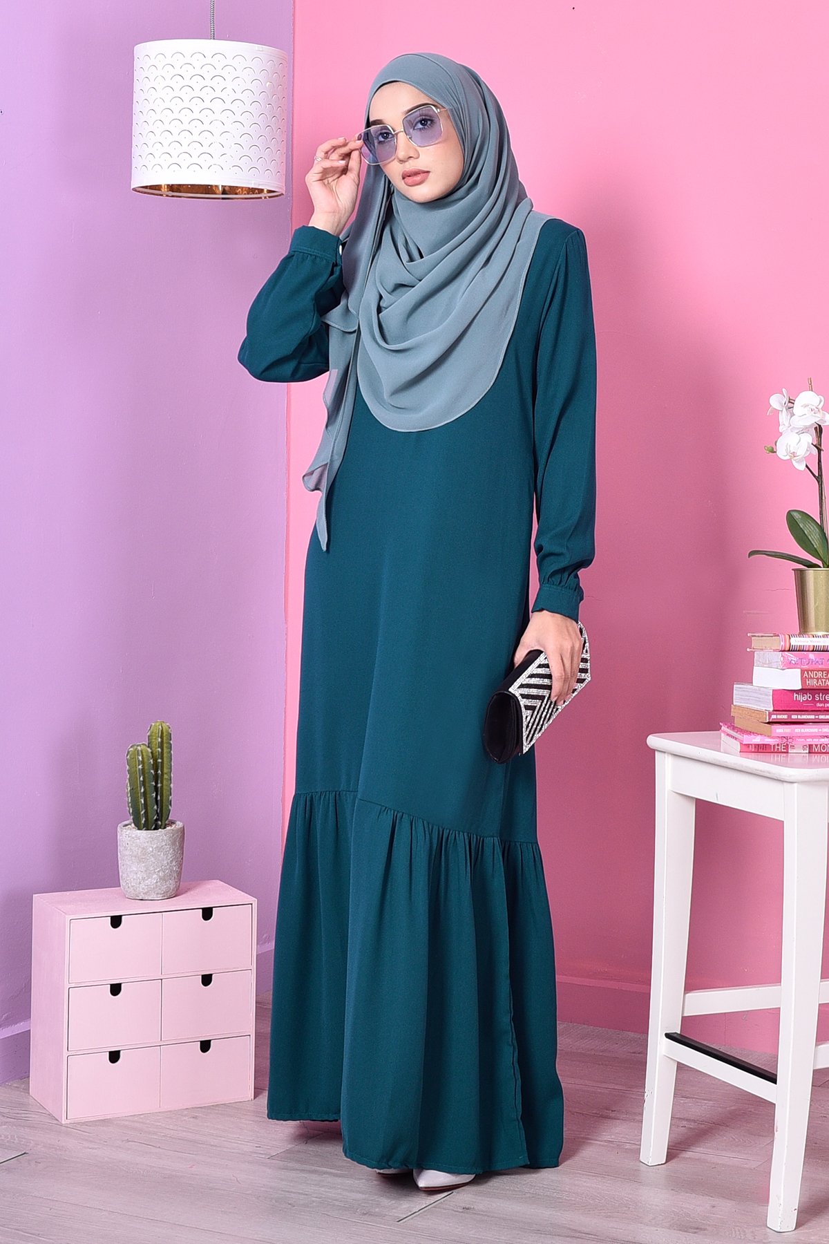 Abaya Leya Ruffle - Bold Green