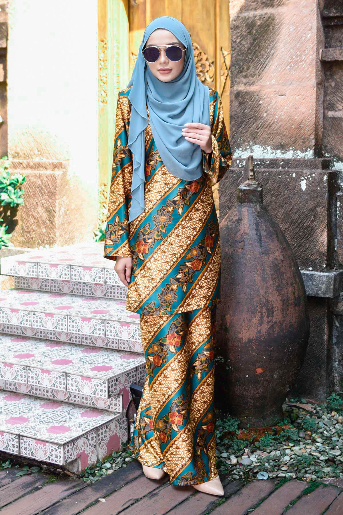  Baju  Kurung  Batik  Aria Teal MuslimahClothing Com
