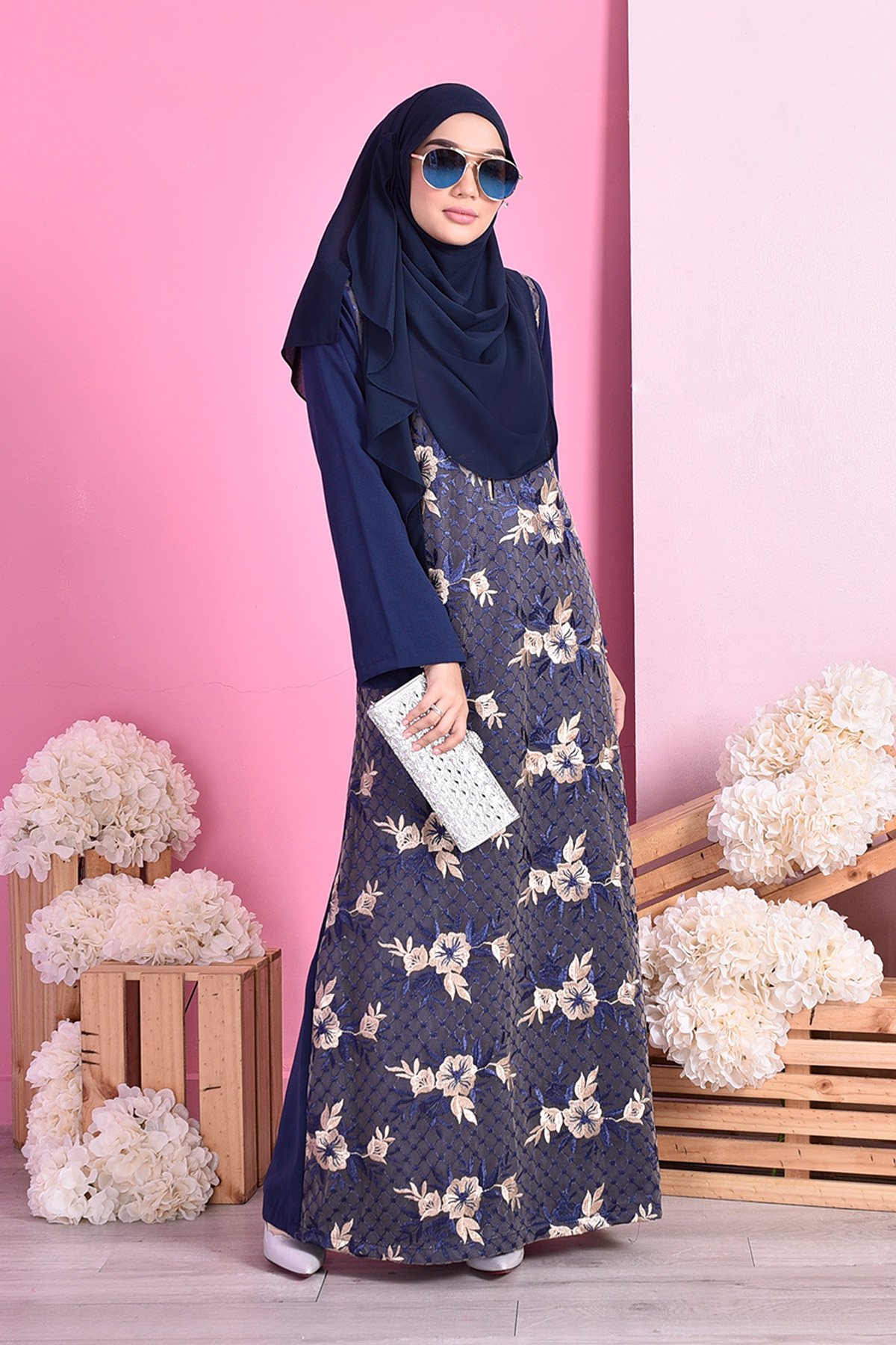 Abaya Lace Avis - Marine Blue