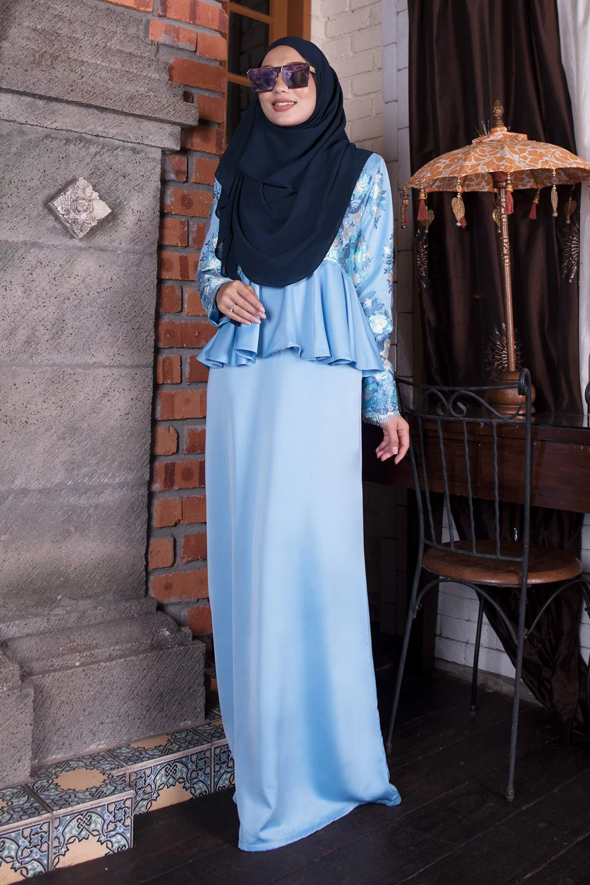 Abaya Lace Louise - Ice Blue