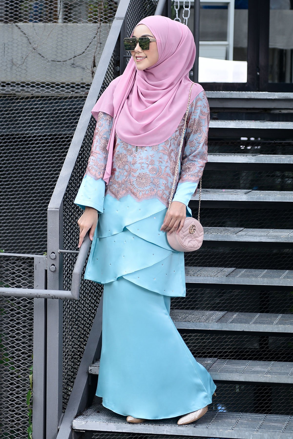 Baju Kurung Lace Clemence - Frosty Mint