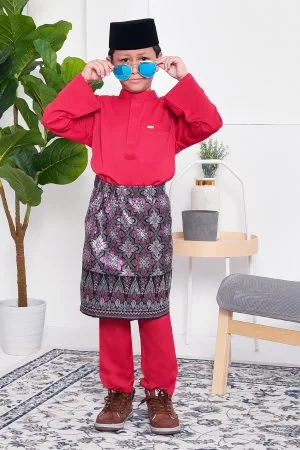 Baju Melayu Yusuf Slim Fit Kids - Cherry Red