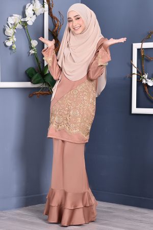 Baju Kurung Lace Allaire - Buff Brown