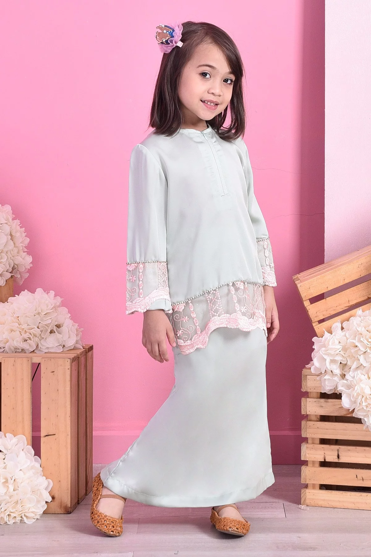 Baju Kurung Lace Carlotta Kids - Mint Fresh