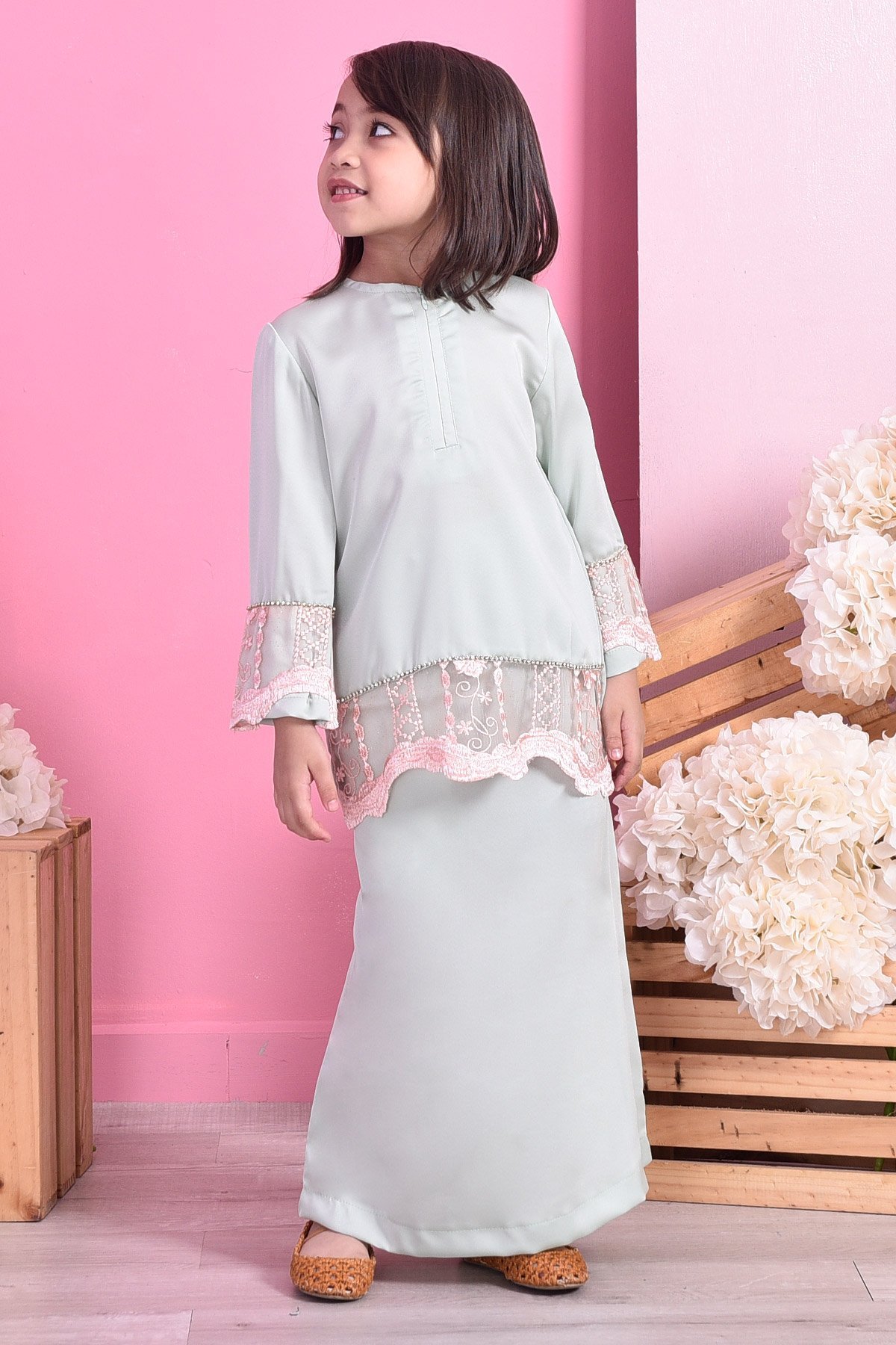 Baju Kurung Lace Carlotta Kids - Mint Fresh