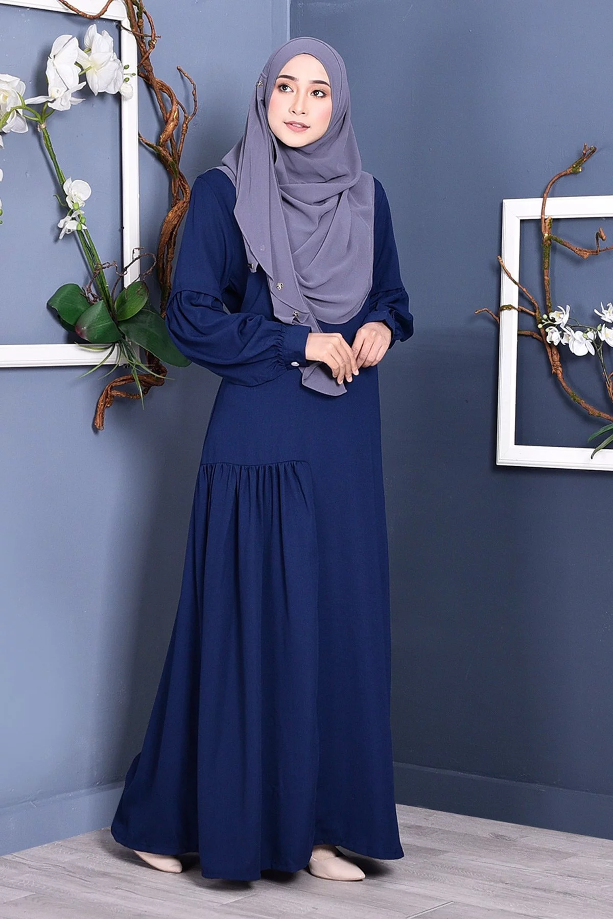 Abaya Lissa Pleated - Navy Blue