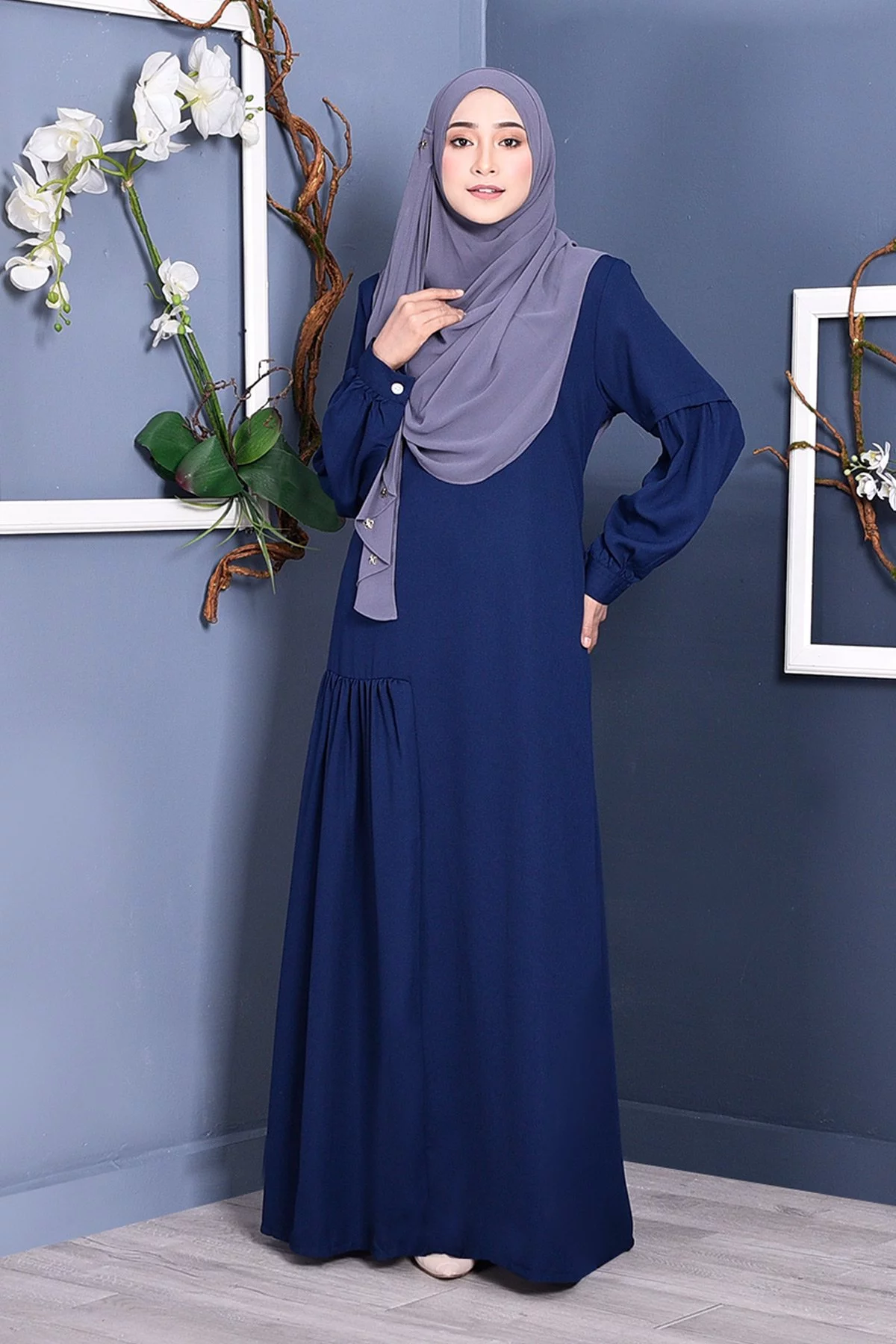 Abaya Lissa Pleated - Navy Blue