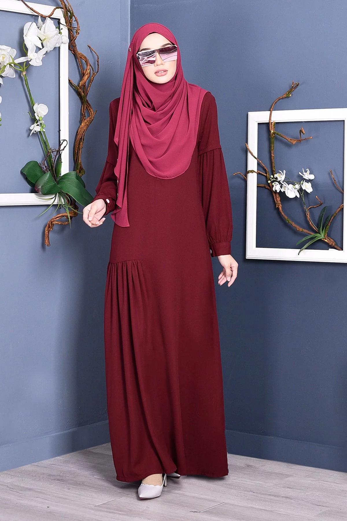 Abaya Lissa Pleated - Rouge Maroon