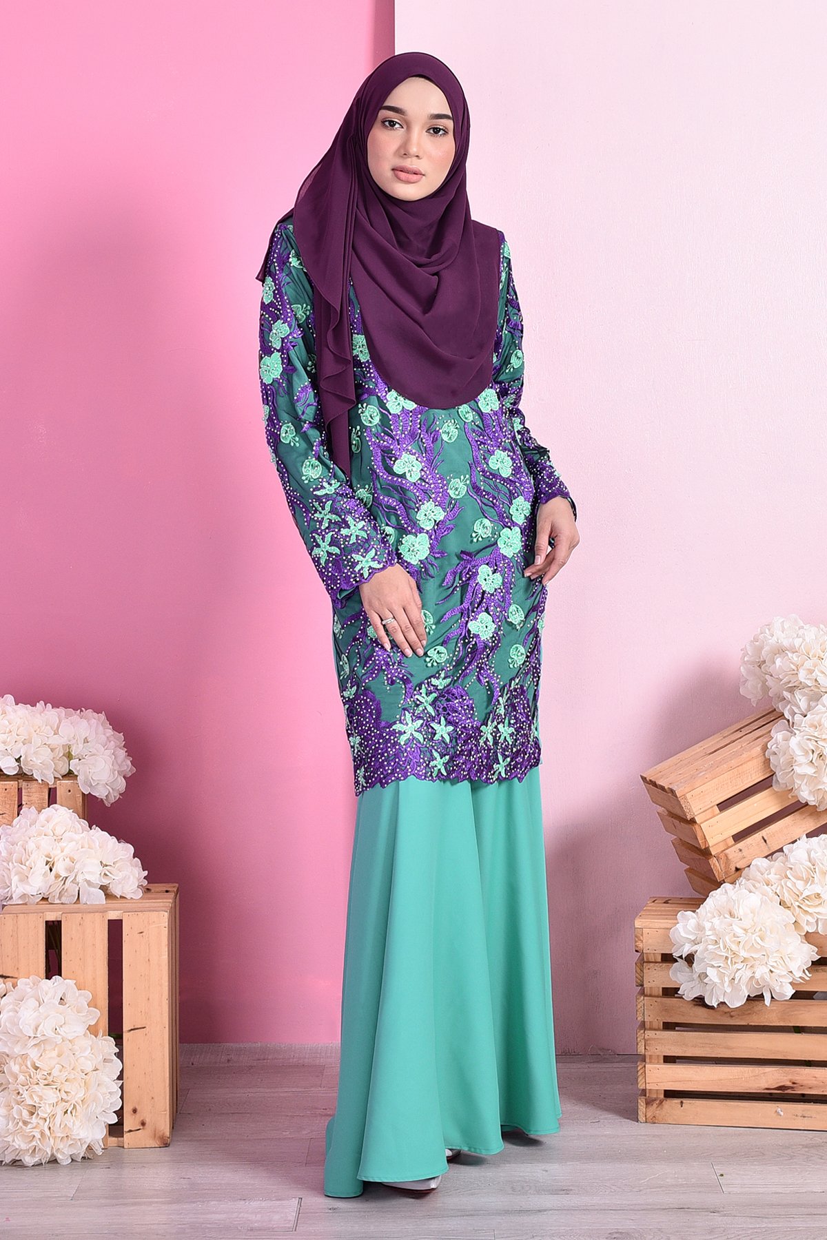 Baju Kurung Lace Glitz Inaya - Fiji Green