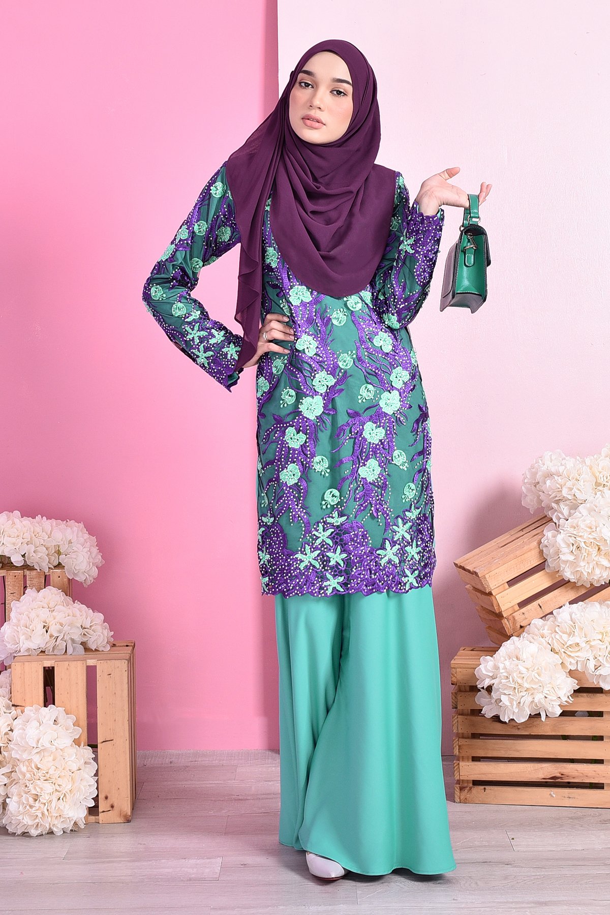 Baju Kurung Lace Glitz Inaya - Fiji Green