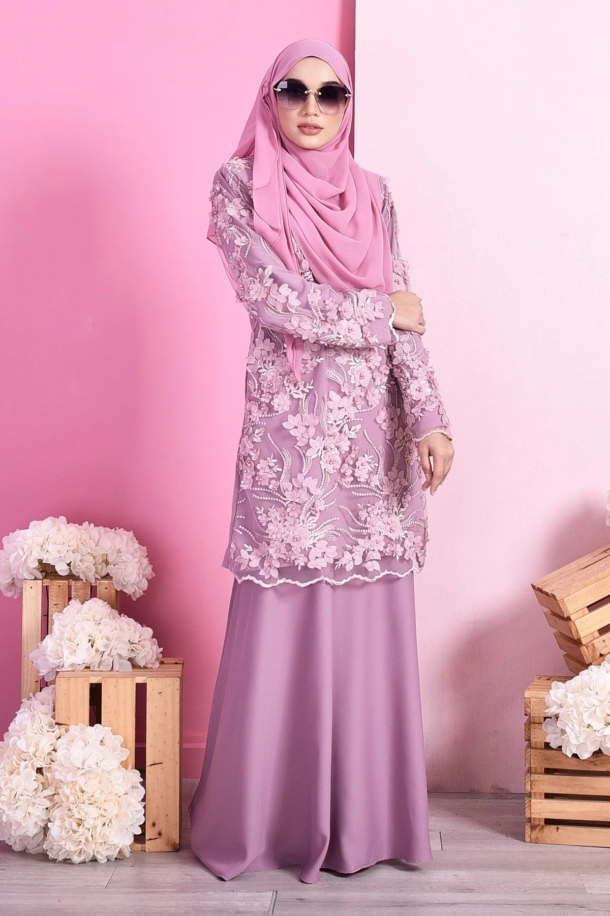 Baju Kurung Lace 3D Dolaris - Lavender