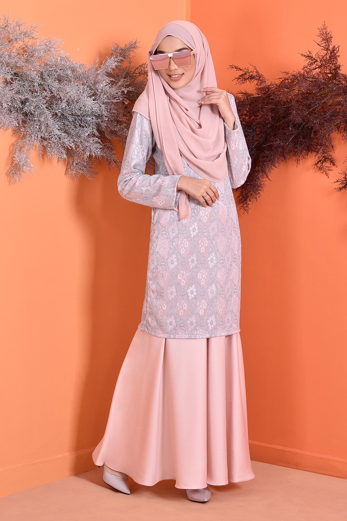  Baju Kurung Lace Grayce Peach MuslimahClothing Com