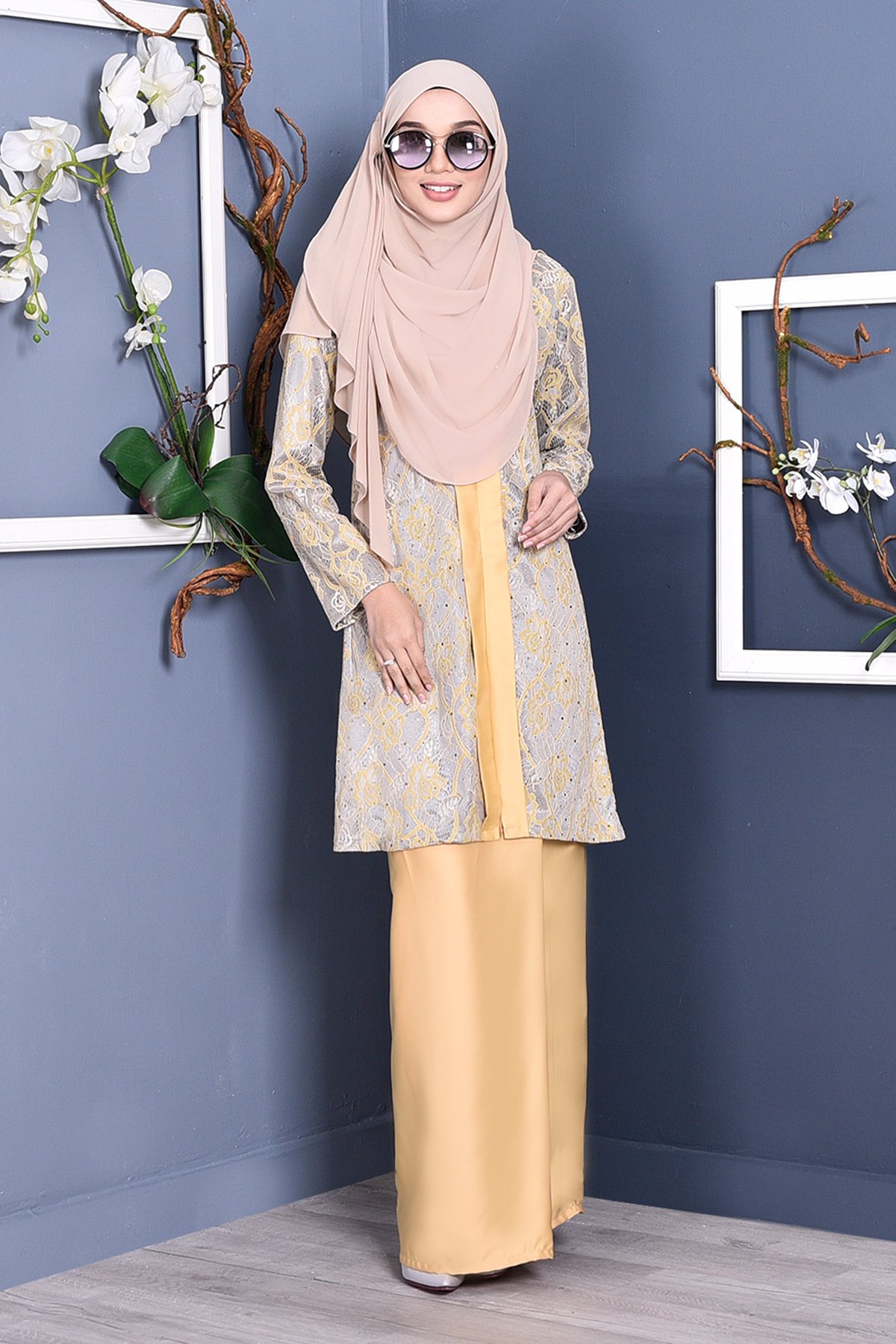 Baju Kebarung Lace Geyna - Custard Yellow