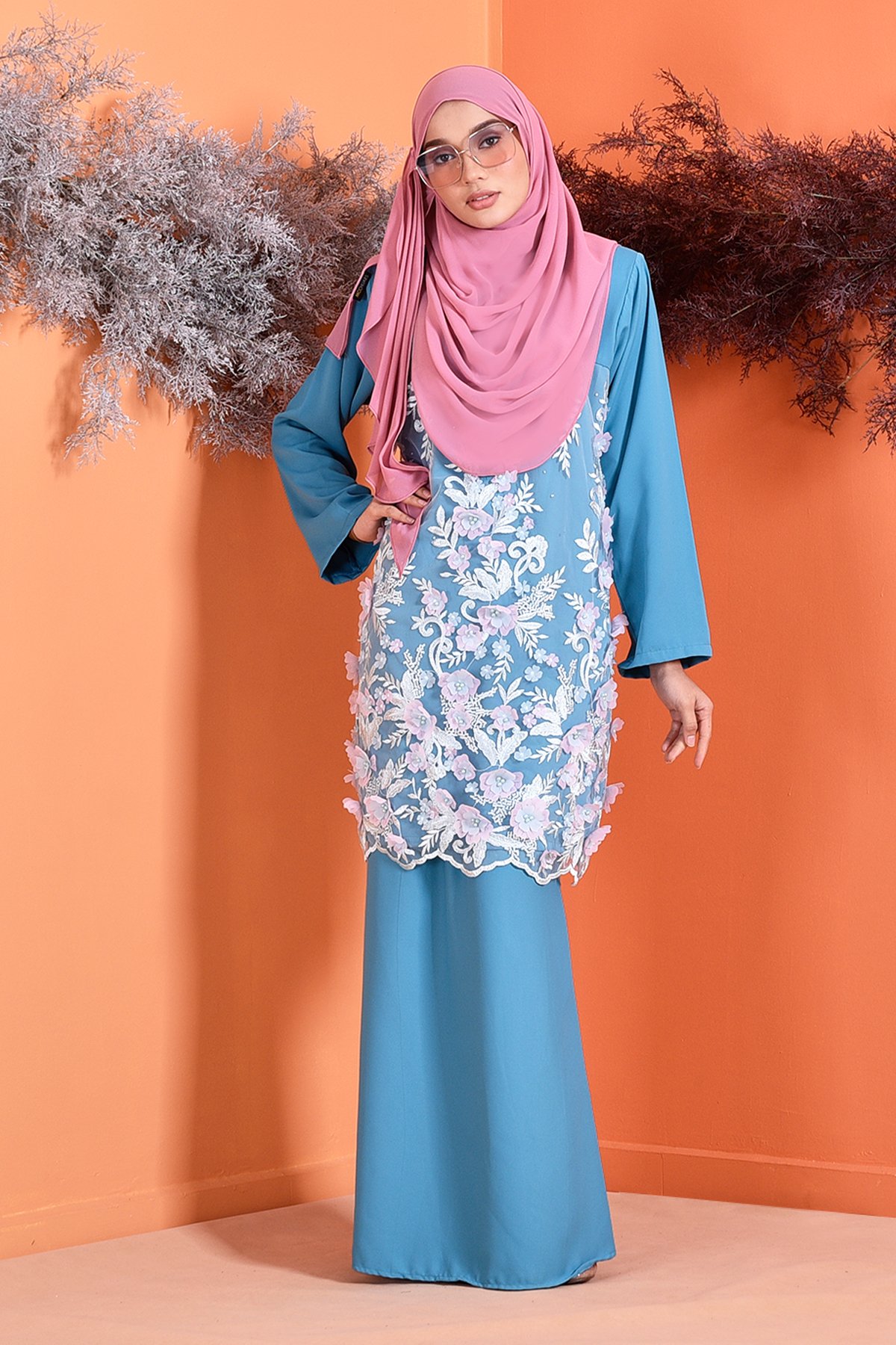 Baju Kurung Lace 3D Lorraine - Aqua Marine