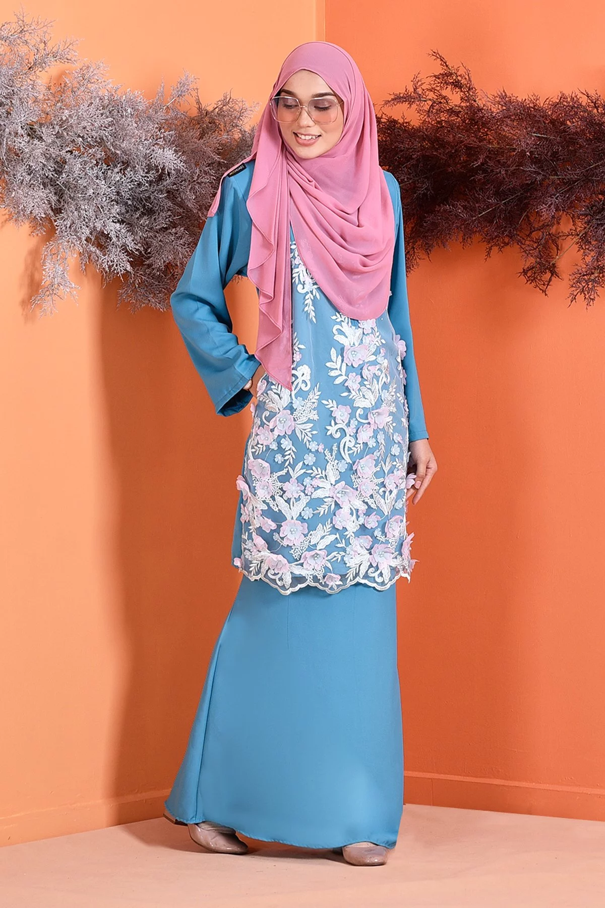 Baju Kurung Lace 3D Lorraine - Aqua Marine