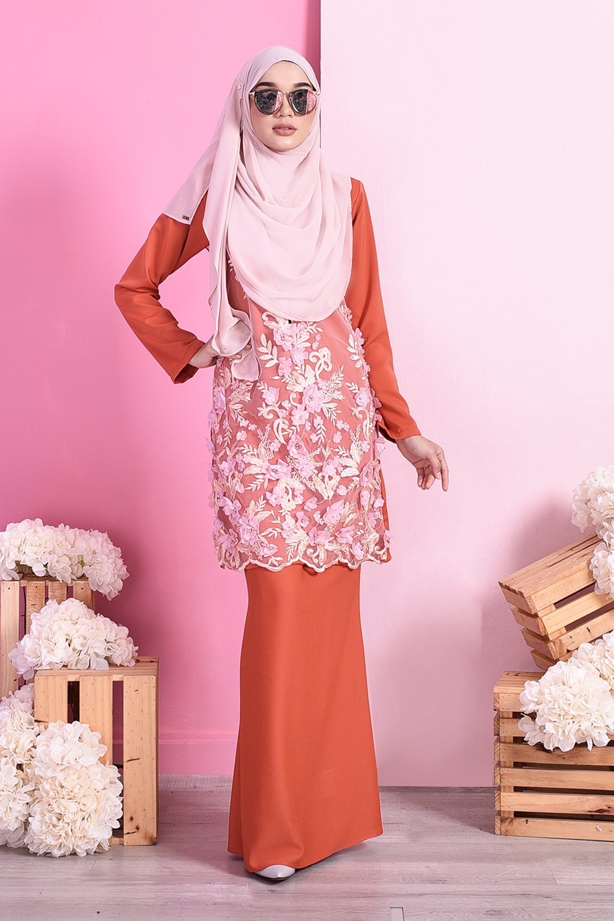 Baju Kurung Lace 3D Lorraine - Terracotta