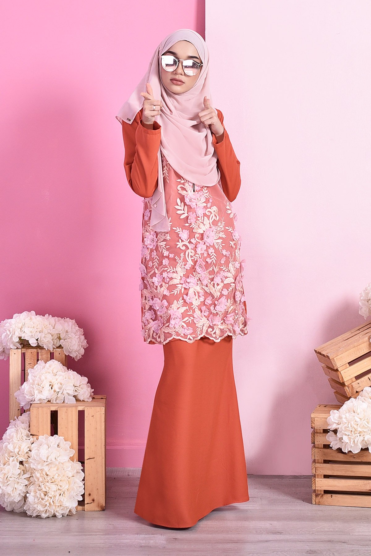 Baju Kurung Lace 3D Lorraine - Terracotta