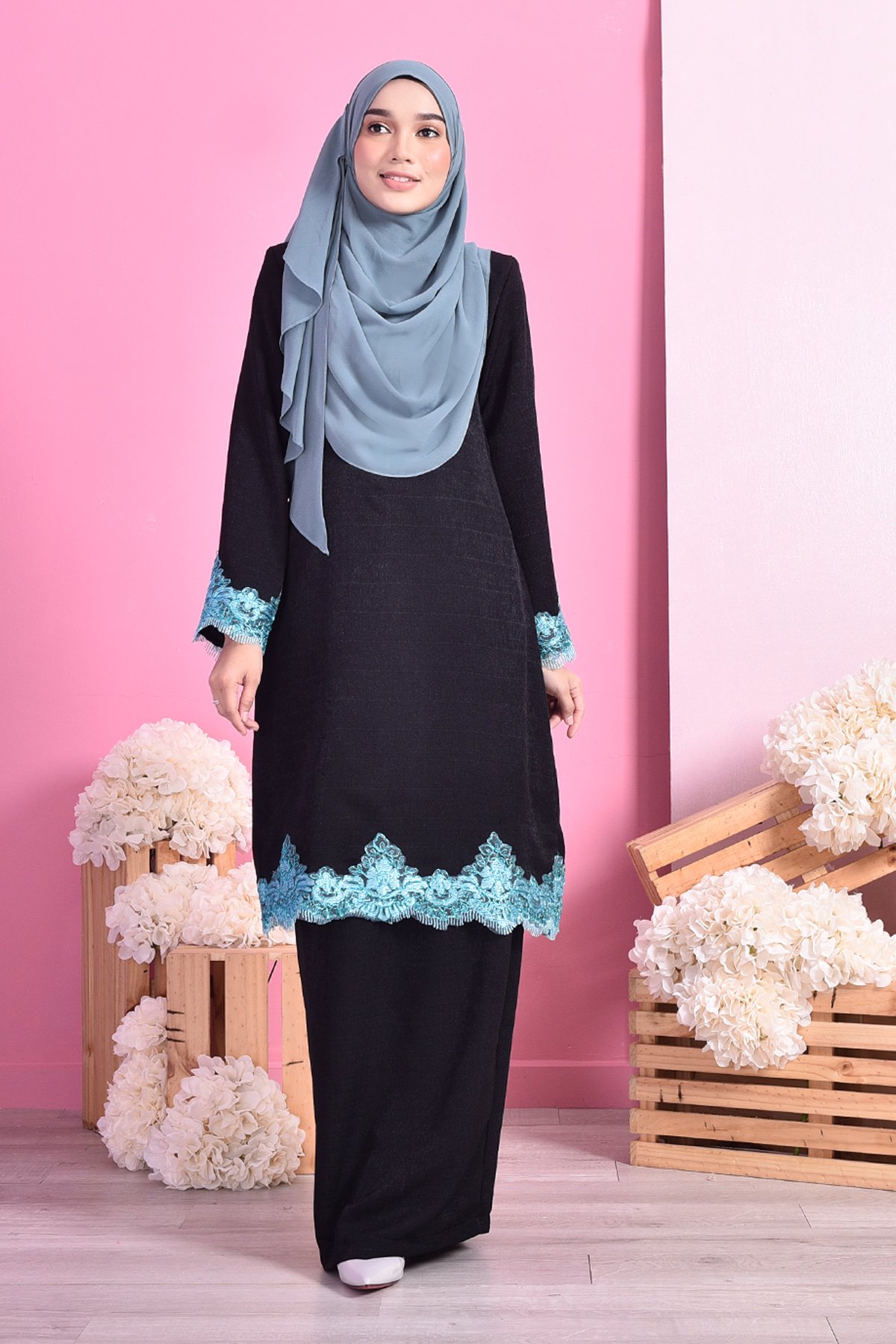 Baju Kurung Lace Mazola - Aqua Black