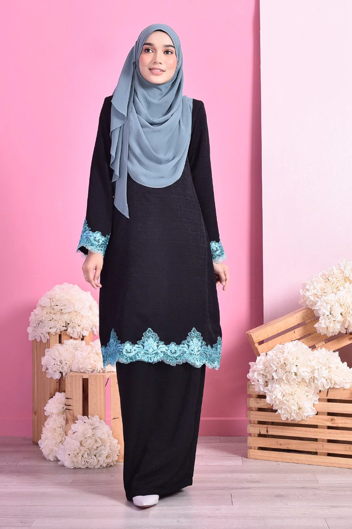 Baju Kurung Lace Mazola - Aqua Black