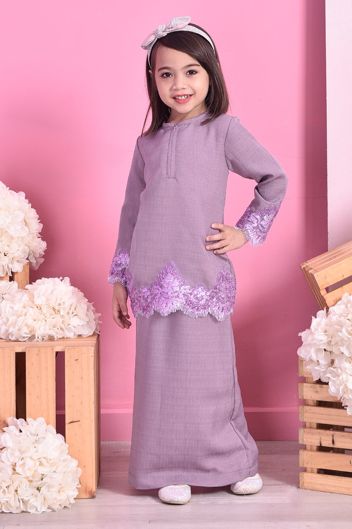 Baju Kurung Lace Mazola Kids - Sugus Purple