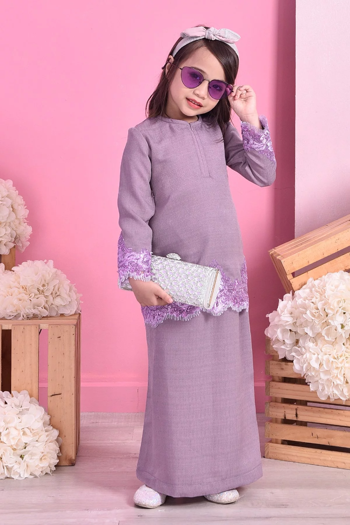 Baju Kurung Lace Mazola Kids - Sugus Purple