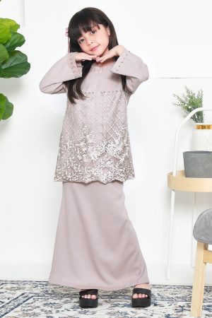 Baju Kurung Lace Asma Kids - Pastel Brown