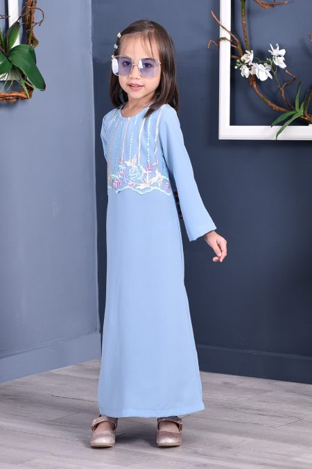 Abaya Lace 3D Azween Kids – Periwinkle Blue – MuslimahClothing.Com