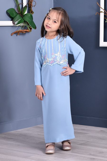 Abaya Lace 3D Azween Kids – Periwinkle Blue – MuslimahClothing.Com
