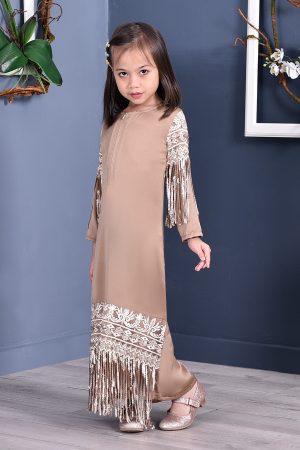 Abaya Lace Sequin Josephine Kids - Golden Brown