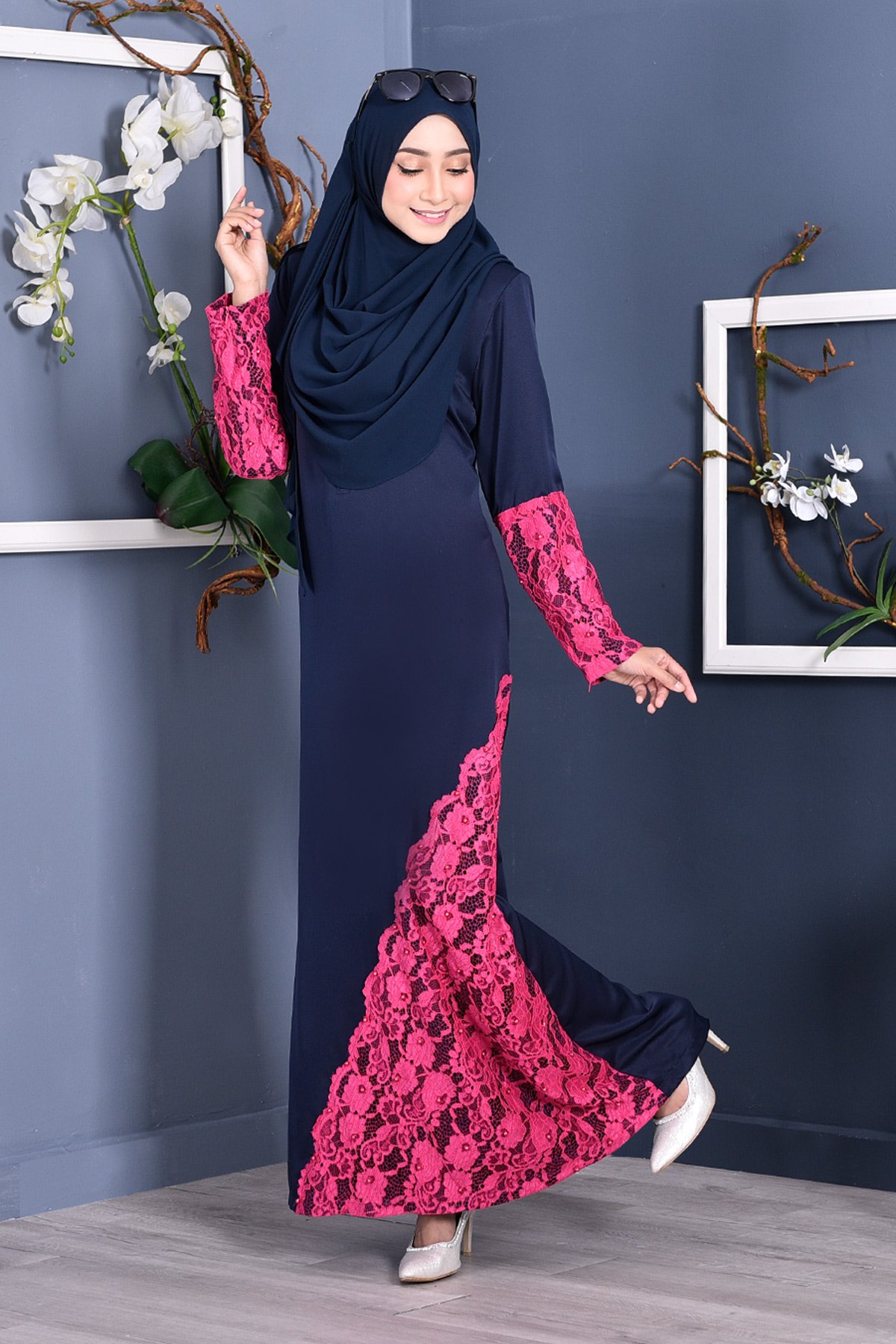 Abaya Lace Mazaya - Navy Blue