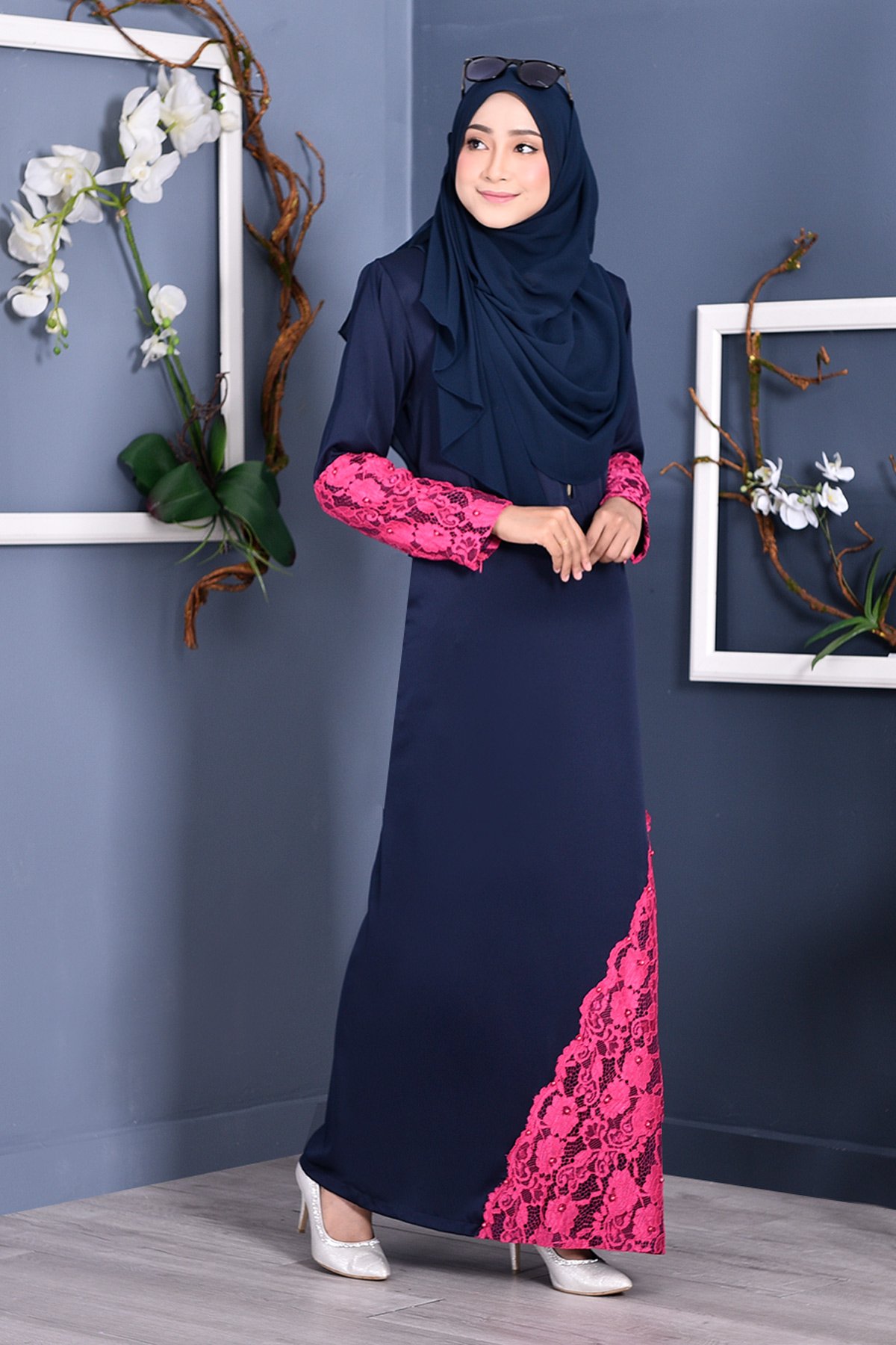 Abaya Lace Mazaya - Navy Blue