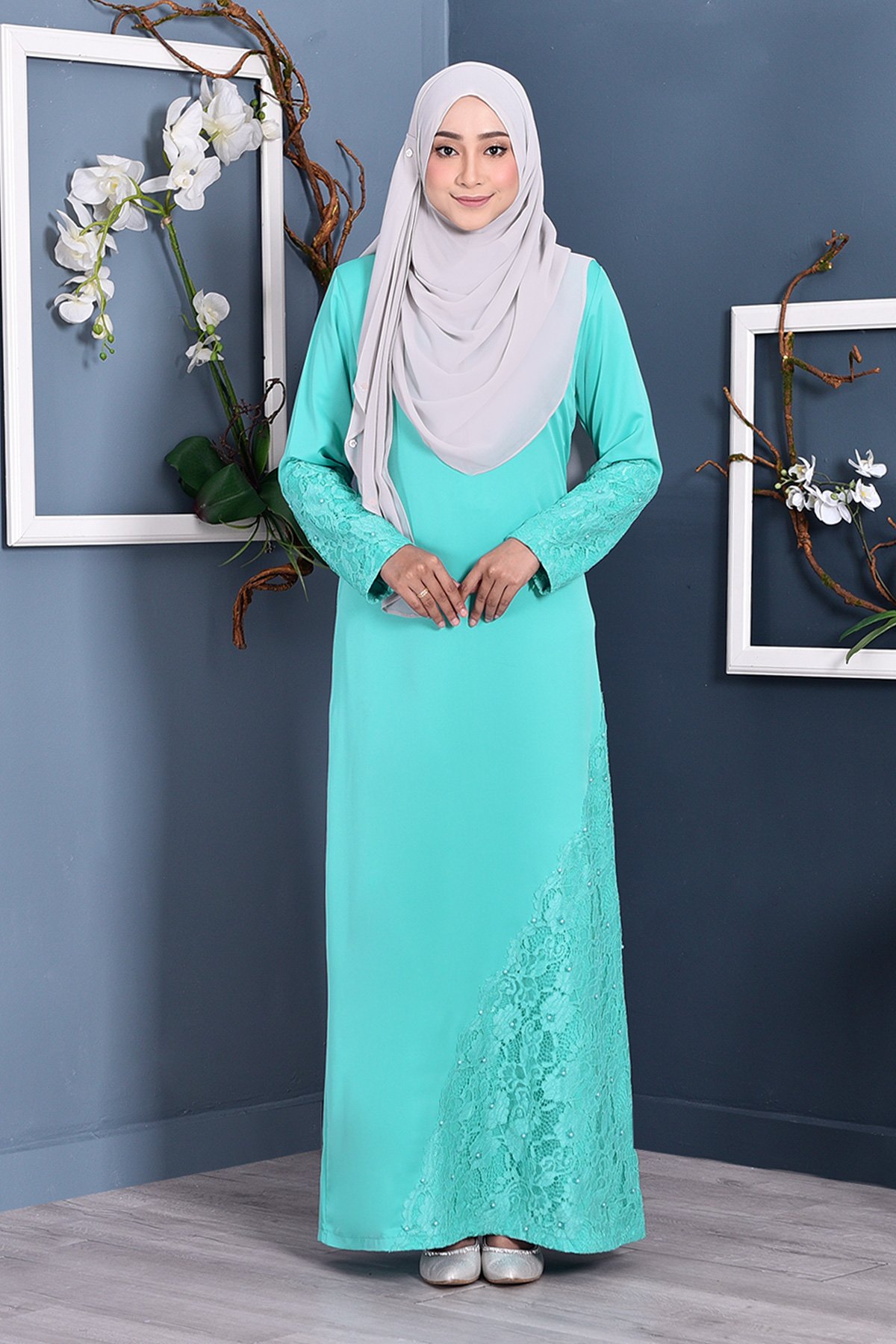 Abaya Lace Mazaya - Aqua Green