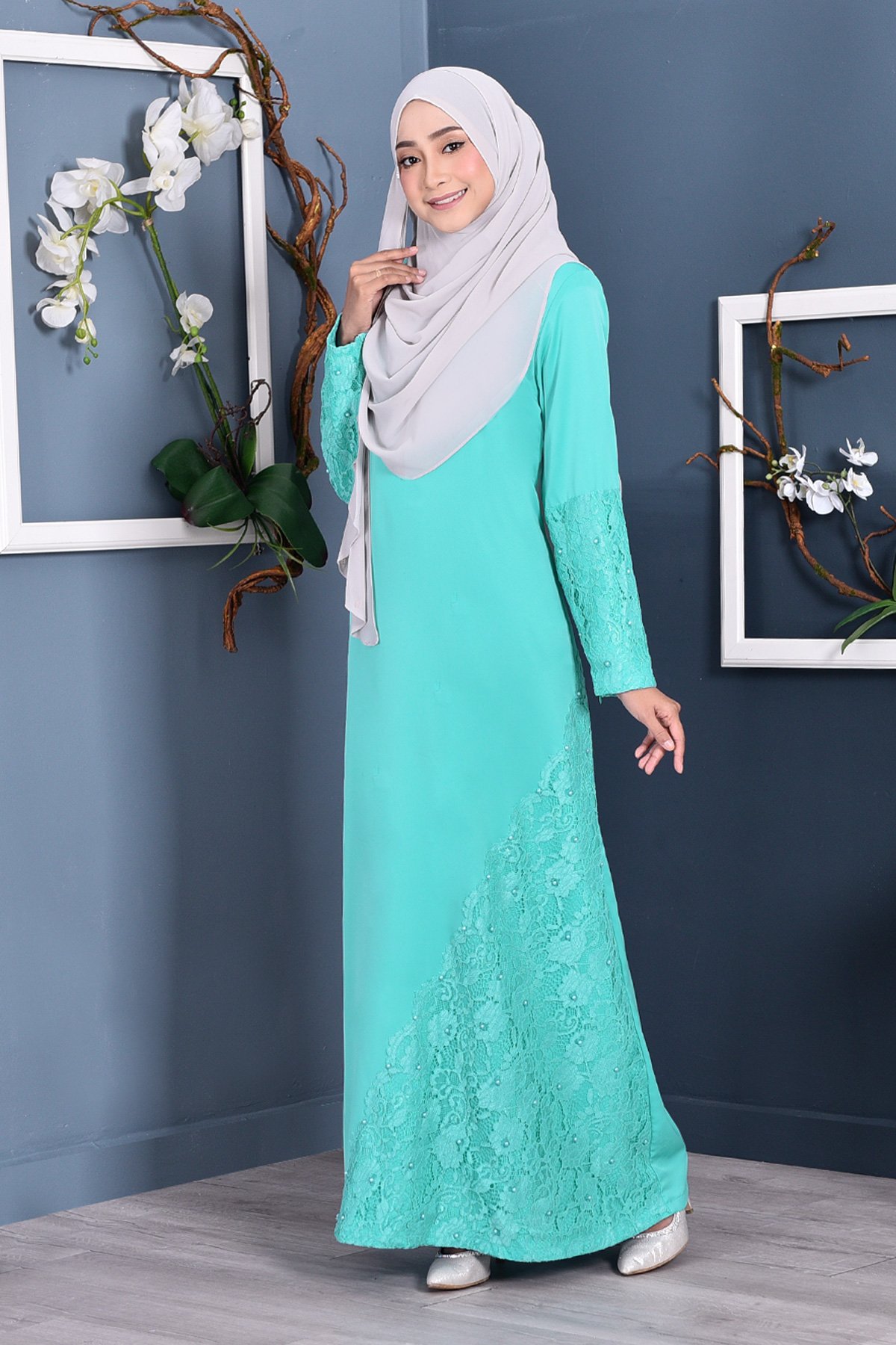 Abaya Lace Mazaya - Aqua Green