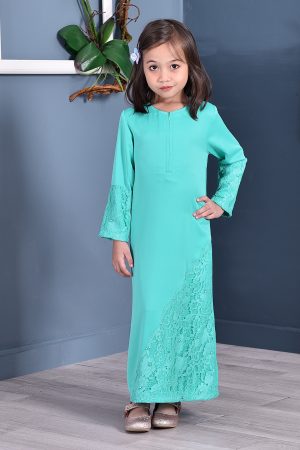 Abaya Lace Mazaya Kids - Aqua Green