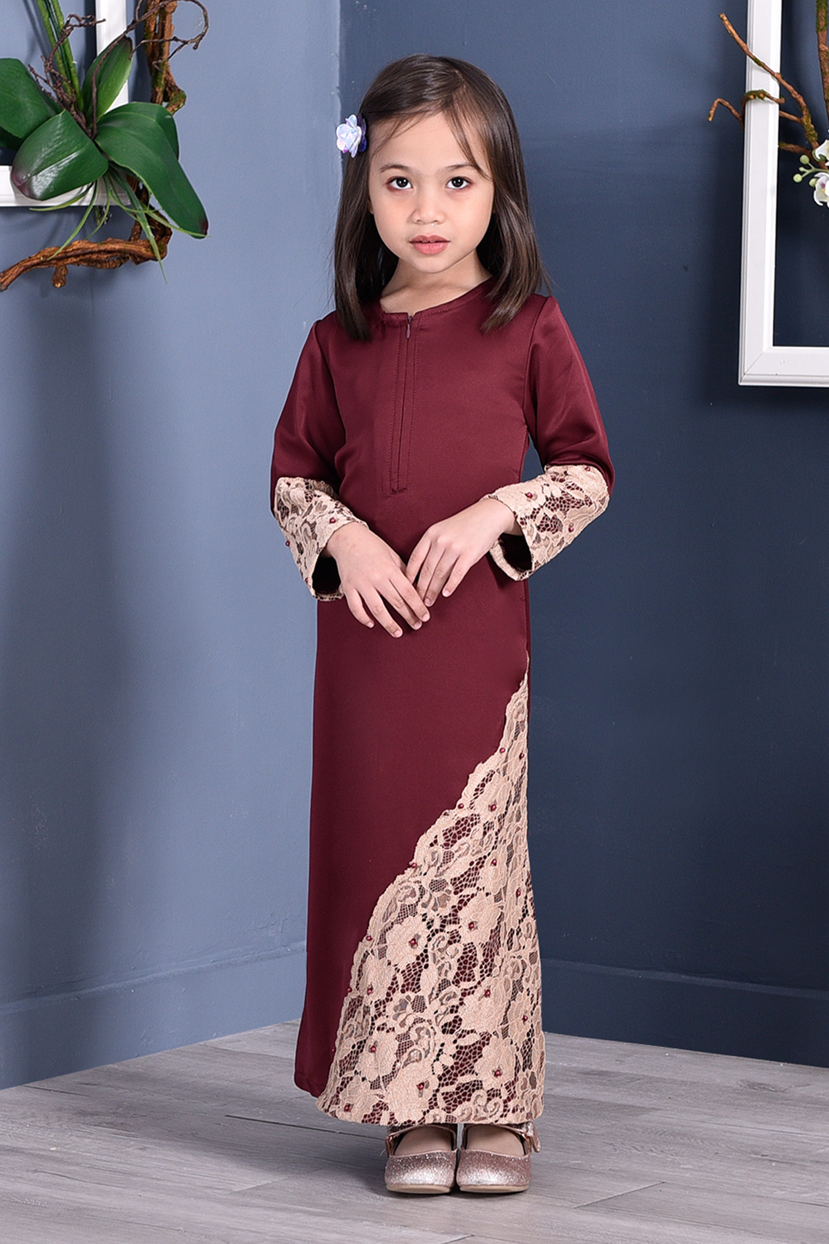 Abaya Lace Mazaya Kids – Rouge Maroon – MuslimahClothing.Com